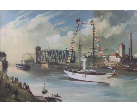 Macmillan &amp; Co 19th century colour lithograph, Opening the Manchester Ship Canal 1894, image 48 x 32 cm, overall 66 x 51 
