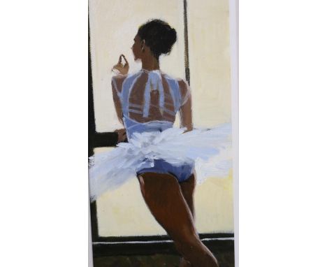 Nigel Mason (b. 1952): oil on canvas, On Point, image 19 x 49 cm, overall 32 x 64 cm. During his early 20's he worked as a se