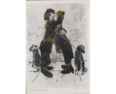Harold Riley (1934-2023): artist signed limited edition print, The Couple, 8/15, dated '77, image 21 x 30cm, overall 40 x 50c