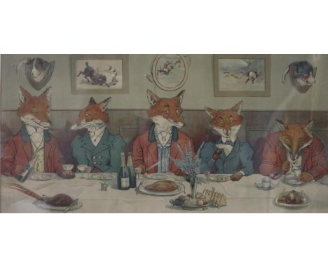 Harry Neilson (1861 - 1941): colour lithograph, Mr Fox's Hunt Breakfast on Xmas Day, image 67 x 33 cm, overall 91 x 58 cm. No