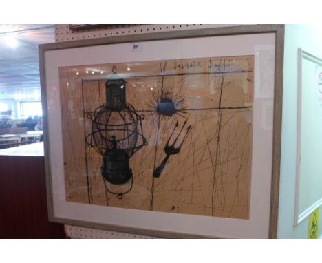 Bernard Buffet, a 1949 lithograph titled 'Lantern Urchin and Trident' from an edition of 300, framed 