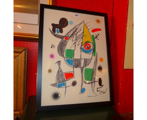 Joan Miro, a 1975 lithograph from the Maravillas Suite, limited edition of 1500, in a black frame 