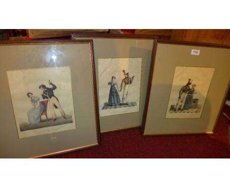 Fashion prints, set of four 18th century style framed and glazed 