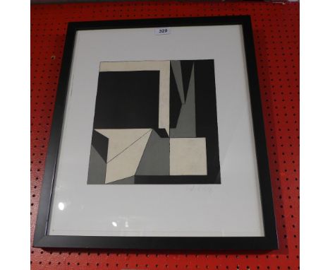 Victor Vasarelly, a 1972 abstract lithograph, signed in pencil, in a black frame 