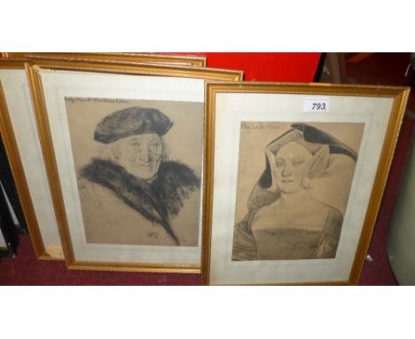 A set of four classical profile prints including 'The Lady Vaux' framed and glazed 