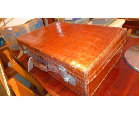 A vintage light brown alligator skin suitcase 71 x 45 x 20cm 