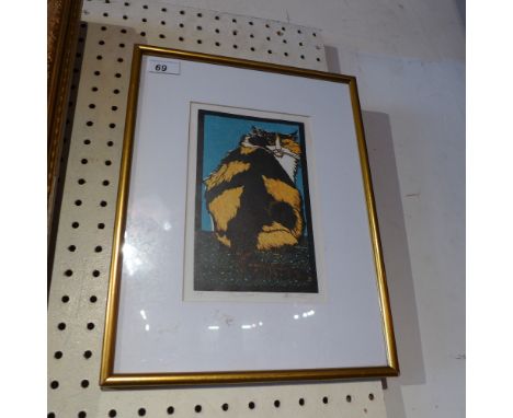 A signed lithograph of Scoot the cat