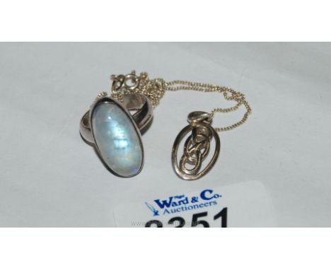 A Moonstone ring and a Celtic silver Necklace