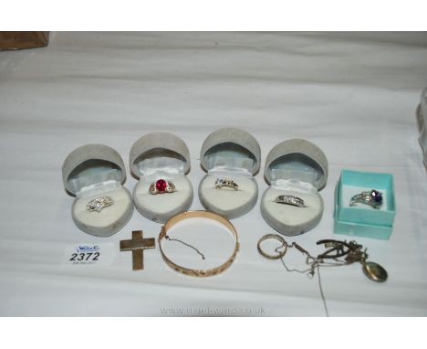 Miscellaneous costume jewellery including rings, bangle, silver cross, etc