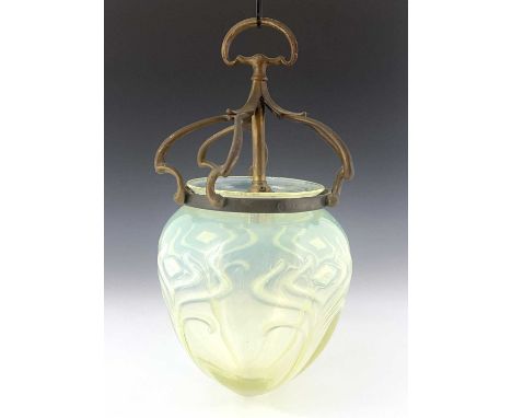 John Walsh Walsh, a large Arts and Crafts opalescent glass pendant light shade and a brass fitting, circa 1901, onion dome fo