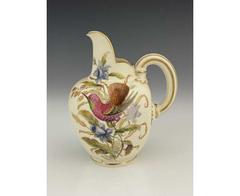 John Hopewell (attributed) for Royal Worcester, a blush ivory painted jug, decorated with bird of paradise, date mark 1887, s