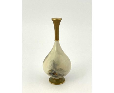 Harry Stinton for Royal Worcester, a Highland cattle painted vase, teadrop form, circa 1916, decorated with cows within a mis