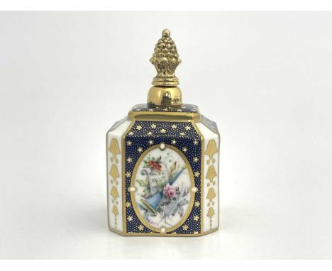 Stefan Nowacki for Lynton, a porcelain scent flask square chamfered form, one panel painted with trumpet and musical score, t