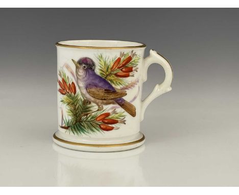 John Hopewell (attributed) for Royal Worcester, a painted tankard, decorated with bird, puce mark, 6cm high