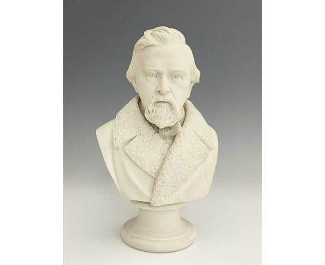 Robinson and Leadbetter, a Parian bust of George Jacob Holyoake, integral circular socle, marked R&amp;L on reverse, 27cm hig