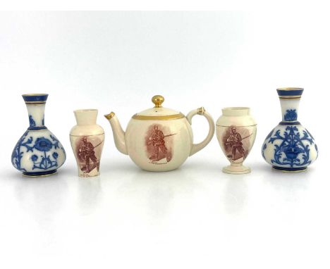 William Moorcroft for James MacIntyre, a pair of Aurelian Poppy vases, circa 1898, conical bulbous form, together with three 