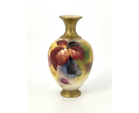 Kitty Blake for Royal Worcester, a handpainted vase, circa 1932, baluster form, decorated with autumn leaves and blackberries