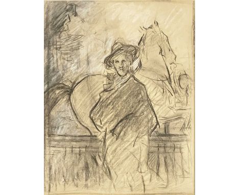 John Da Costa (British, 1867-1931), 'Study for a Portrait, Graham Cunningham with his Horse', titled verso, charcoal heighten
