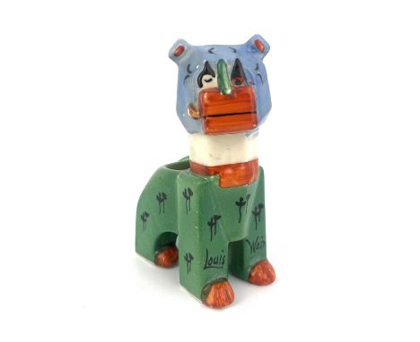 Louis Wain for Max Emanuel and Co., a Lucky Haw Haw Cat vase, designed circa 1914, modelled as a cubist figure with pipe and 