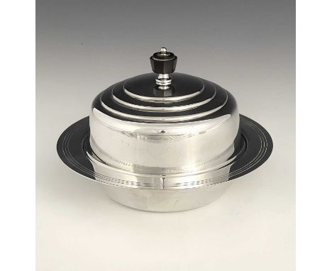 Keith Murray for Mappin and Webb, an Art Deco silver plated muffin dish, circa 1936, the broad rimmed bowl with concentric ri