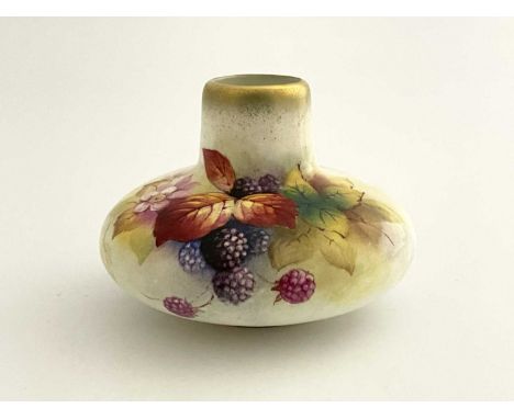 Kitty Blake for Royal Worcester, a handpainted vase, squat gourd form, decorated with autumn leaves and blackberries on a gra