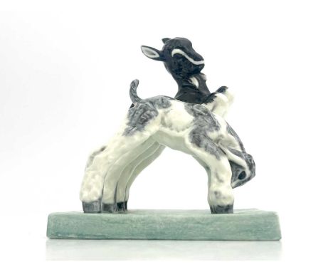 Doris Lindner for Royal Worcester, Kids at Play, circa 1937 modelled as two prancing goats on celadon glazed rectangular base