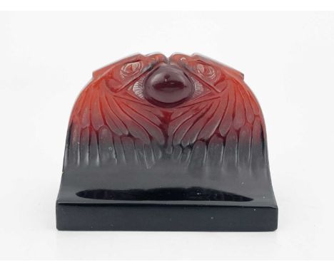 Rene Lalique, a Deux Aigles red amber glass paperweight, model 801, designed circa 1914, frosted and polished, intaglio mark 