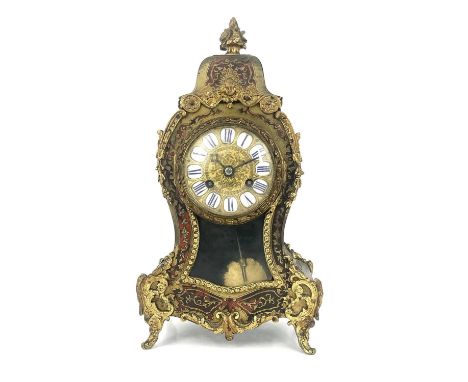 A late 19th Century French boulle work bracket clock, circa 1870, of balloon form with gilt metal Rococo mounts, 8cm dial wit