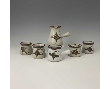 David Leach O.B.E. (British, 1911- 2005), a Lowerdown coffee set, decorated with the pottery fox glove motif, impressed maker