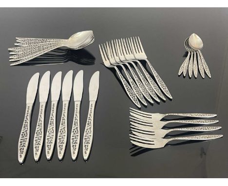 Gerald Benny for Viners, a Mosaic stainless steel canteen of cutlery and flatware, circa 1960s, including knives, fork and sp