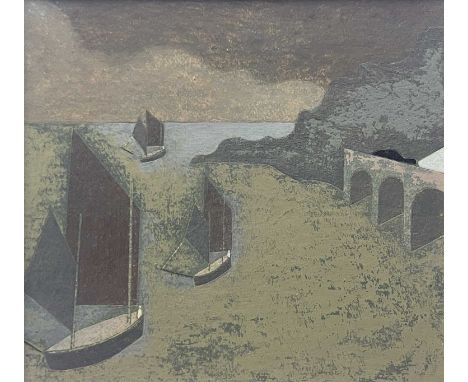 Andrew Lanyon (British, 1947), sketch for 'Nightfall', signed and titled verso, watercolour, 8.5 by 9cm, framed.  Note: Artis