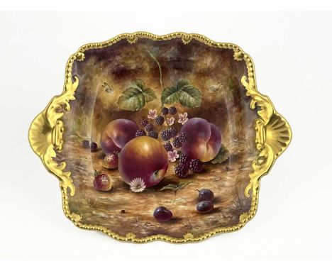 Sally Wood for Royal Worcester, a fruit painted strawberry dish, circa 1990, painted with apples, peaches and blackberries on