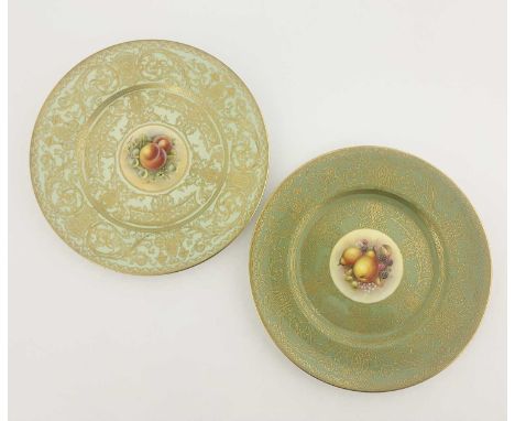 Alan Telford and John Smith for Royal Worcester, two fruit painted cabinet plate, circa 1970 and 1956, central circular panel