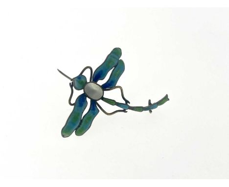 An Arts and Crafts gilt metal, enamelled and other of pearl set brooch, in the style of the Guild of Handicraft, modelled as 