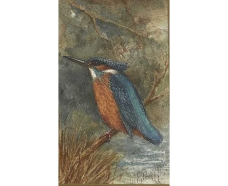 W. Powell (1878-1955, Royal Worcester artist), Kingfisher, signed l.r., watercolour, 12 by 7cm, framed