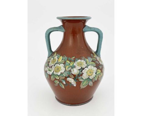 A 19th century redware Portland vase, probably Wedgwood or Samuel Alcock, circa 1850, transfer printed and over painted with 