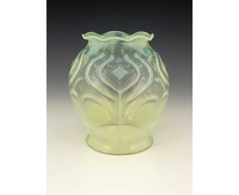 John Walsh Walsh, an Arts and Crafts opalescent glass light shade, circa 1901, baluster form with open crimped rim, optic mou