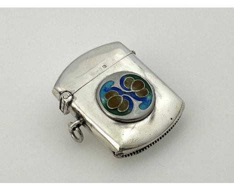 Archibald Knox for Liberty and Co., an Arts and Crafts silver and enamelled vesta case, William Hair Haseler, Birmingham 1920