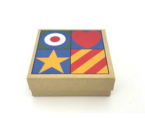 Peter Blake (British, 1932), 'Pop Art', a set of four square enamel studs, limited edition No.1803/2000, commissioned by Pall