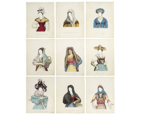 *Paper dolls. A head and shoulders portrait of a lady with thirteen costume overlays, circa 1830,  pen, ink, and watercolour 