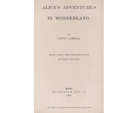 Dodgson (Charles Lutwidge, 'Lewis Carroll' ). Alice's Adventures in Wonderland, 1st published edition, Macmillan, 1866,  wood