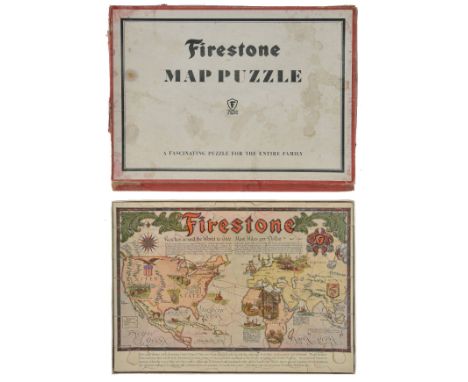 Map Jigsaw. Clegg (Ernest), Firestone reaches around the world to give most miles per dollar, circa 1930, decorative pictoria