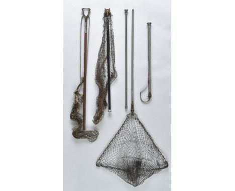 *Fishing tackle. Hardy Bros. (manufacturers), a vintage landing net, a two piece steel folding landing net, overall length wh