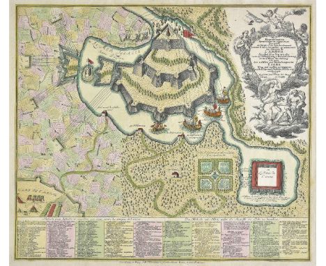 Allegorical map. Seutter (Matthaus), Representation Symbolique et ingenieuse projett‚e en Siege et en Bombardement, comme il 