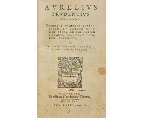 Prudentius (Aurelius Clemens). Theodori Pulmanni Cranenburgii, et Victoris Giselini opera, ex fide decem librorum manuscripto