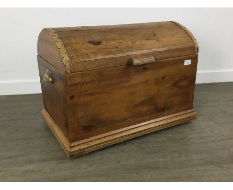 PINE DOMED TOP TRUNK, 20TH CENTURY on raised feet47.8cm highCracking to top, front, back and both sides, missing section of t