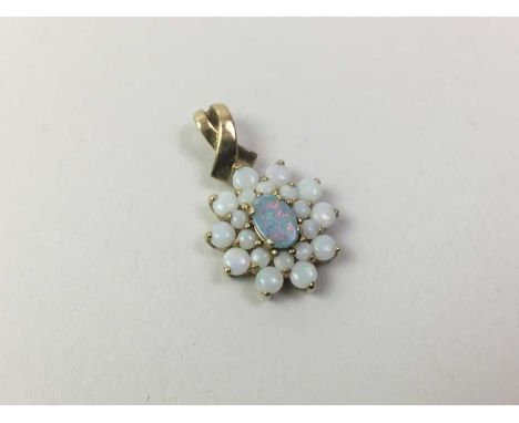 GROUP OF JEWELLERY, including a gold and opals pendantThe opals around the centre are solid stones, central opal is likely a 