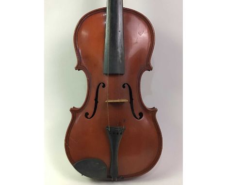 VIOLIN, EARLY 20TH CENTURY  in case, with bow, along with sheet musicSplitting present between the neck and back (photo added