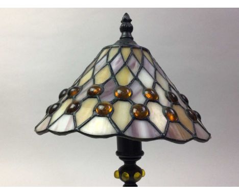 SMALL TIFFANY STYLE TABLE LAMP, with shade35cm high overall