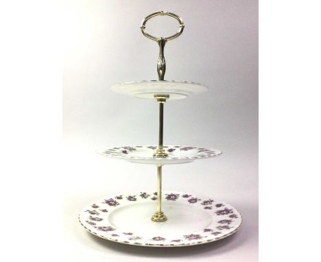 ROYAL ALBERT TEA SERVICE, SWEET VIOLETS PATTERN comprising six cups and saucers, six side plates, sugar and cream and a three